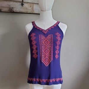 Skies are Blue Sleeveless V-Neck Top w/ Embroidery